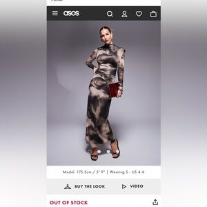 ASOS Taupe and Black Marble-Print Long Sleeve Maxi Dress